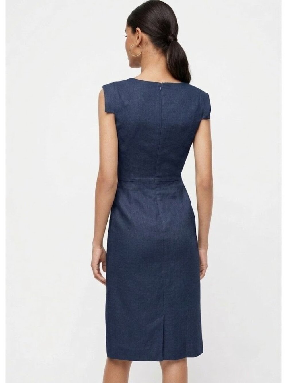 NWT J.Crew Petite Resume Sheath in Navy Blue Stretch Linen Dress 4P $168 - Picture 2 of 5